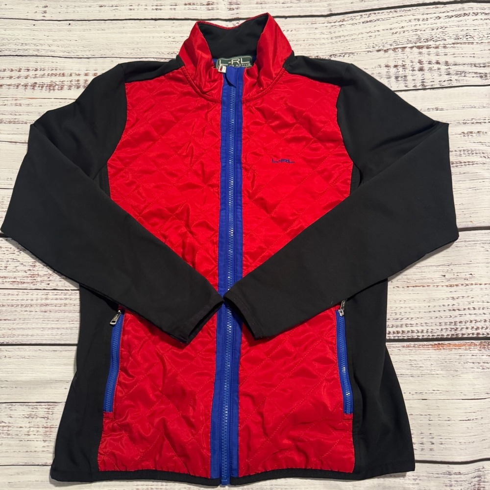 Vintage LRL Ralph Lauren Active Quilted Full Zip Jacket Red and‎ Black Women's M